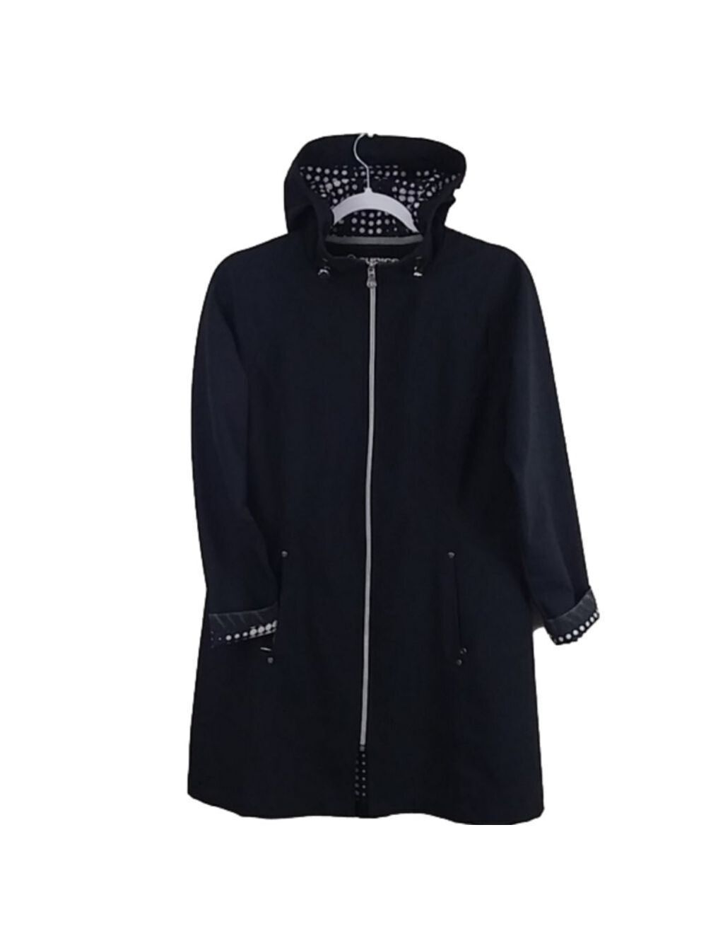 Sunice Sport Black Hooded Long Sleeve Zipper Front Mid Length Light Weight Coat